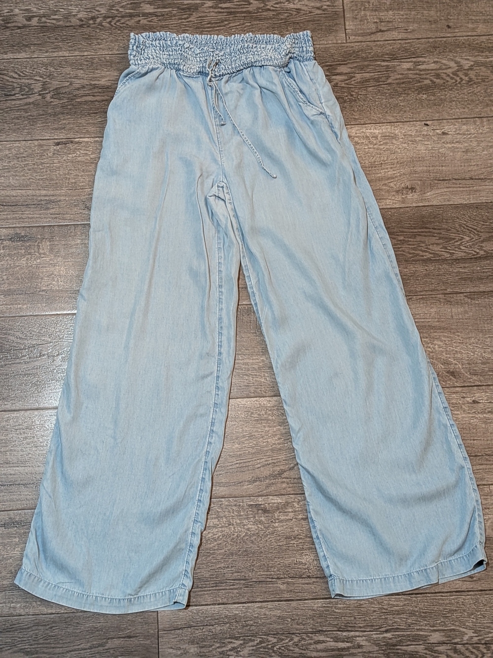 Women's Lyocell Wide Leg Pants Light Wash Blue Chambray Size M Boho